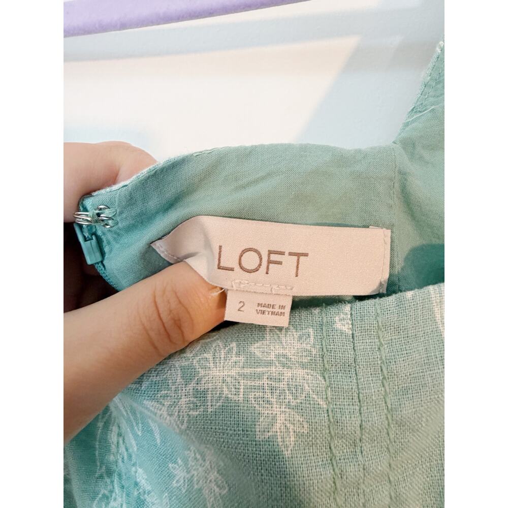 The Loft Cotton Blend Midi Dress Teal and White Floral Size 2 - Picture 11 of 11